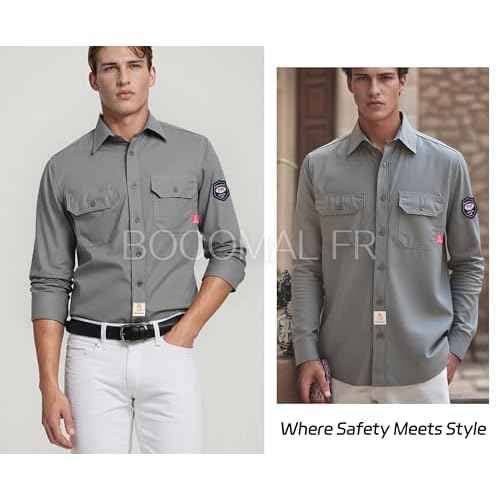 BOCOMAL FR Shirts 6.25oz Lightweight Welding Shirts Flame Resistant Men's Fire Retardant Shirt
