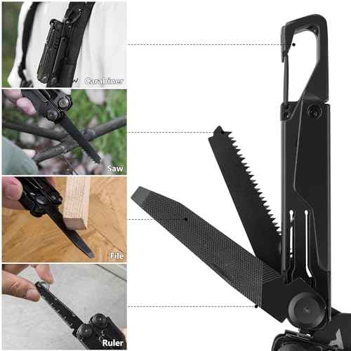 FLISSA 15-in-1 Multi-tool Pliers with Sheath, Portable Pocket Knife with Safety Locking System, Belt Clip and Sheath for Outdoors, Survival, Camping, Fishing, Hunting