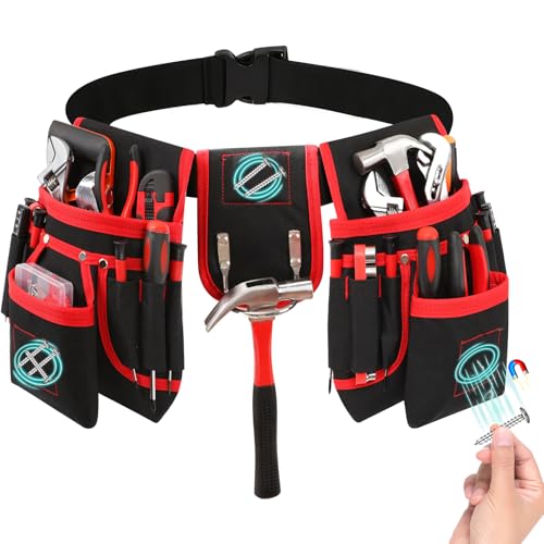 Tool Belt, Magnetic Tool Pouch with 26 Pocket Tool Belts for Men, Heavy Duty Adjustable Tool Pouch Bag, Detachable Utility Belt Tool Bags for Electrician, Carpenter, Construction
