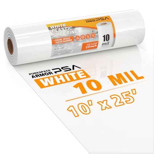 Crawl Space Vapor Barrier, 10mil Film, 10'x25', White Plastic Sheeting - Thick Plastic Sheeting, Heavy Duty Polyethylene Film, Drop Cloth Vapor Barrier Covering for Crawl Space, Garden, Basement