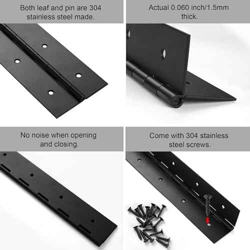 2 Pcs Heavy Duty Piano Hinge 36 Inch x 3 Inch Width, True 0.060'' Thick Stainless Steel Black Piano Hinge for Heavy Duty Cabinet, Door, Toolbox, Wooden Box, Metal Plate, Furniture, Industrial Project