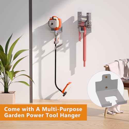 Power Tool Organizer Wall Mount, Lawn Tool Storage Rack for Leaf Blower, Weed Eater, Battery, Charger - Yard Tool Storage Organizer with Storage Hook for Hanging Basement Garage Trimmer/Tool(Gray)