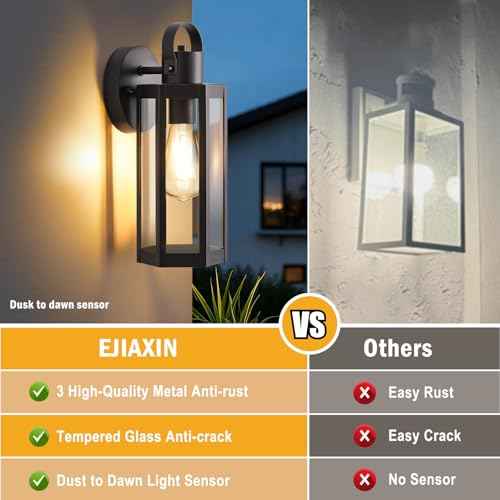 2 Pack Exterior Lighting Fixtures, Outdoor Wall Light with Clear Glass, Black Outside Front Porch Waterproof Sconce Lights Matte Wall Mount Lamp Modern Lanterns for House Patio Door Garage