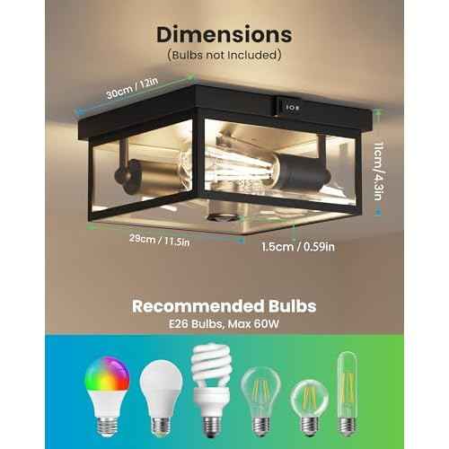 Outdoor Ceiling Light with Motion Sensor, Flush Mount Porch Light, Exterior Light Fixture with Clear Glass, Dusk to Dawn 2-Light Fixture for Patio,Porch (12 in)