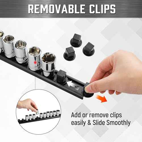 ALOANES 3-Piece Magnetic Socket Organizer, Heavy Duty Aluminum Socket Rails Organizer, 360¡Æ Swivel Clips Socket Holder Kit for Tool Box, 1/2-Inch Socket Holder x 36 Clips (Black)