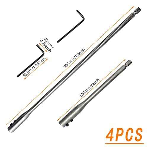 1/4 Drill Bit Extension Set 6" and 12" High-Carbon Steel Wood Spade Drill Bit Extender with 2 Pieces Key Spade Bit Extension Set for Wood Turners Furniture Carpentry and Construction(4PCS)