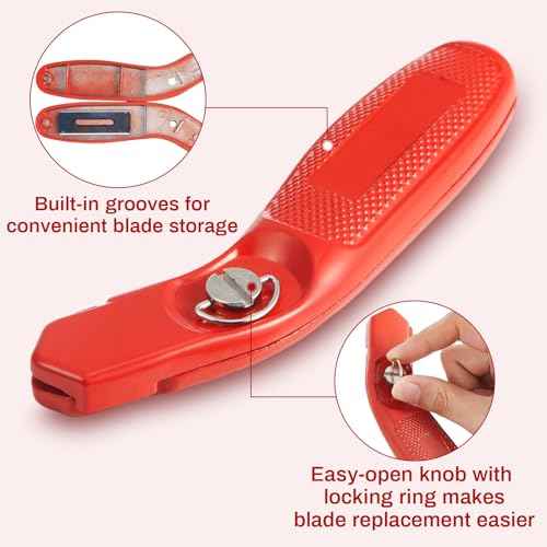 Lasnten 4 Pieces 12 Blades Knife for Cutting Carpet Heavy Duty Carpet Knife with 6 Blades Utility Tools for Box Cutter Roofing Purpose, Aluminum (Red)
