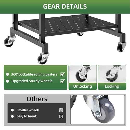 Garden Tool Organizer Stand with Wheels,Yard Tool Organizer for Garage with 2 Hooks, Rack Up to 42 Tools,Broom Holder & Garden Tool Rack for Shed, Patio, Outdoor Use