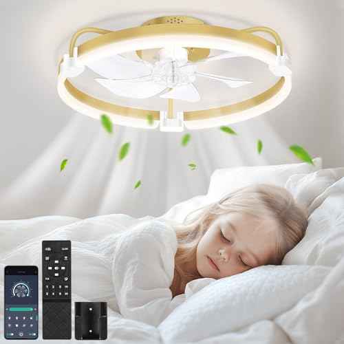OUTON 20" Ceiling Fan with Light, Remote & App Control, Fandelier Low Profile Flush Mount Ceiling Fan with 3000K-6500K Stepless Dimmable, 6 Speed, Quiet DC Motor, Small Modern Ceiling Fans for Bedroom
