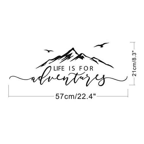 Life is for Adventures Wall Decal, Mountain Design Wall Sticker, Flying Birds Wall Sticker, Travel Decor, Adventure Decor, Home Decal Wall Stickers Y15 (57X23cm, Black)