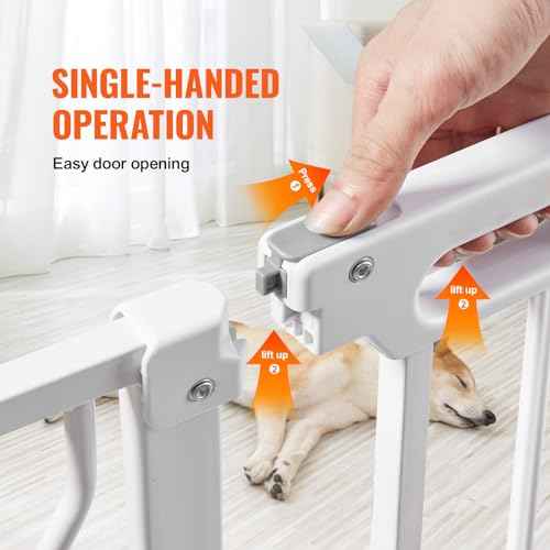 VEVOR 29.5-46" Extra Wide Baby Gate for Stairs, Auto Close Dog Gate for The House, Easy Install Pressure Mounted Pet Gates for Doorways, Easy Walk Thru Wide Safety Gate for Dog, White