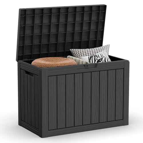 45 Gallon Waterproof Large Resin Deck Box Indoor/Outdoor Lockable Storage Container and Seating for Garden, Pool, and Patio (45 Gallon, Black)