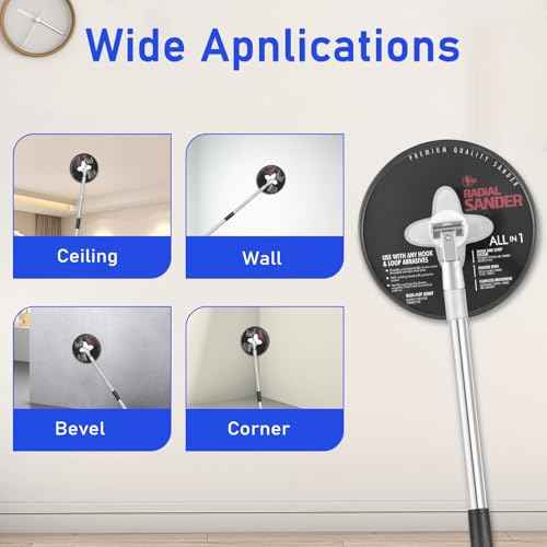 Pole Sander for Drywall, 9-Inch Radial Wall and Ceiling Sanding Machine with 93 Inch Adjustable Rod, 360¡Æ Rotating Circular Sanding Head for Easy Surface Smoothing, Perfect for Paint Preparation