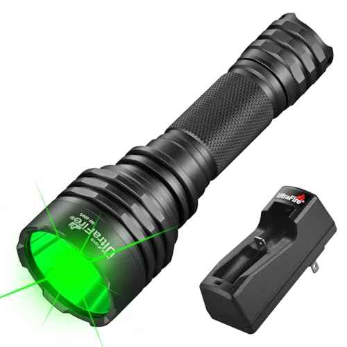 ULTRAFIRE 10W Green Hunting Flashlight, 273-Yard Super Bright LED Tactical Light for Night Hunting Essentials, Hogs, Coyotes, and Varmints - Single Mode Green Light Flashlight WF-509G