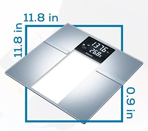 Beurer BF720 Smart Scale for Body Weight, Body Fat, Body Water & More – 400 lb Capacity, Bluetooth App, Calorie Data, User Recognition, XL LCD Display, Glass Digital Bathroom Scale – Grey