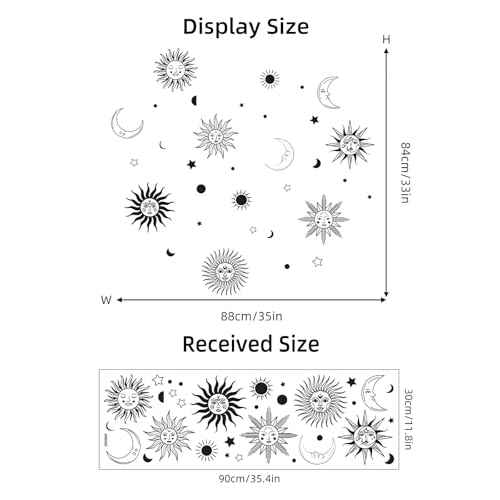 Gothic Sun Moon Star Wall Stickers, sacinora Human Face Crescent Wall Decals Removable Vinyl Peel and Stick for Living Room Bedroom Boho Ethnic Home Decorations