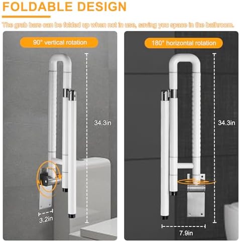YUCHENGTECH Foldable Toilet Grab Bar 29.5 INCH Flip Up Grab Bar Handicap Grab Bars Folding Toilet Safety Rails for Bathroom with Leg Anti-Slip for Elderly Disabled Pregnant