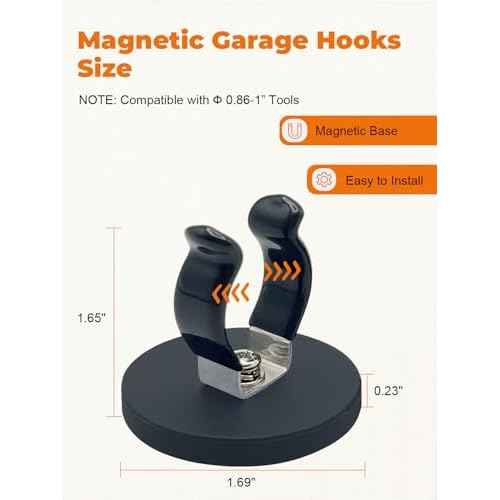 Universal Magnetic Garage Hook, Universal Storage Magnet Utility Tool Holder Anti-Slip Spring Clamp for 0.86-1 in Tools for Garden;Shed;Kitchen;Basement;Garage;RV;Workshop -8 PCS Black