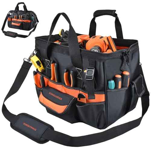 17 Inch Heavy Duty Tool Bag,31-Pockets Portable Tool Box Organizer,Mens Large Open Top Tool Tote for HVAC Electrician (17INCH)