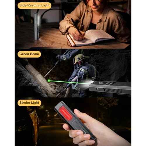 Flat EDC Flashlight Rechargeable with 4 Light Sources: Green Beam, UV Light, White LED Combo, Side Floodlight Combo, 600 Lumen Slim Small Pocket Magnetic Flashlight with Storage Case, Black