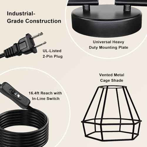 HiBay Plug in Track Lighting Fixtures Ceiling, Adjustable 4-Light Track Light Black, Directional Modern Ceiling Spotlight E26 with 16.4ft Cord & in-Line On/Off Switch for Kitchen Living Room Dorm