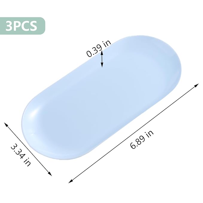 3Pcs Manicure Tools Storage Tray, Oval Plastic Storage Dish Nail Art Accessory Display Trays, Jewelry Rhinestone Organizer Plate, Makeup Cosmetic Nail Decorations Storages PlateÃ¯Â¼ÂBlueÃ¯Â¼Â