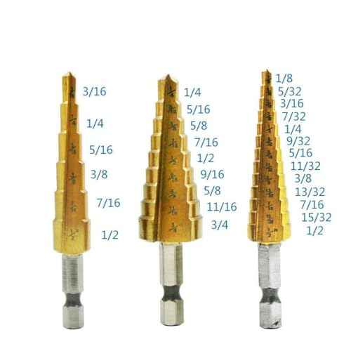 3PCS Step Drill Bit Set - Titanium Coated, High Speed Steel Drill Cone Bits for Sheet Metal Hole Drilling Cutting, Multi Size Hole Stepped Up Unibit for DIY Lovers