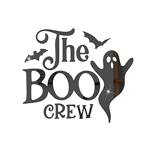 Halloween Ghost Bat Wall Decor 3D Wall Stickers Removable Halloween Acrylic Mirror Wall Sticker Decorations The Boo Crew Wall Decals for Bedroom Windows Party Decoration