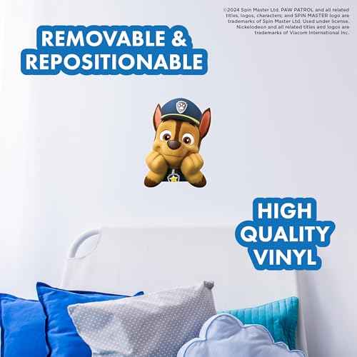 Paw Patrol Chase Peeking Wall Decal - 7" Vinyl Wall Sticker Bedroom Decorations - Paw Patrol Room Decor Peel and Stick