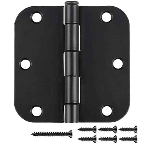 48 Pack Matte Black Door Hinges 3.5 x 3.5 Inch 5/8" Radius, Interior Heavy-Duty Rounded Hinge for Doors Standard Bedroom Office Door Hardware Removable Pin,RV,Garage,Storage Shed,Livestock Facilities