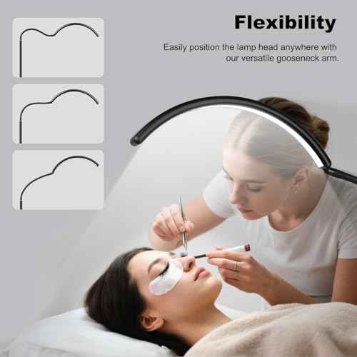 Half Moon LED Floor Lamp - Professional Shadow-Free, Dimmable Light | for Lash Techs, Estheticians & Tattoo Artists | Eyelash Extensions, Nail Art, Home & Office (Black)