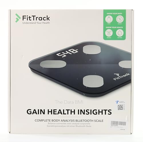 FitTrack Dara Smart BMI Digital Scale - Measure Weight and Body Fat - Most Accurate Bluetooth Glass Bathroom Scale (Black)