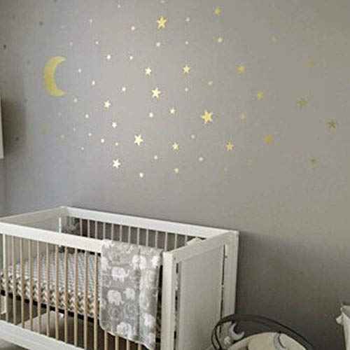 110Pcs Stars Wall Decal Vinyl Sticker, Removable Children Kids Art DIY Sticker Mural for Boy Girls Baby Room Decoration Good Night Nursery Wall Decor Home House Bedroom Design (Black)