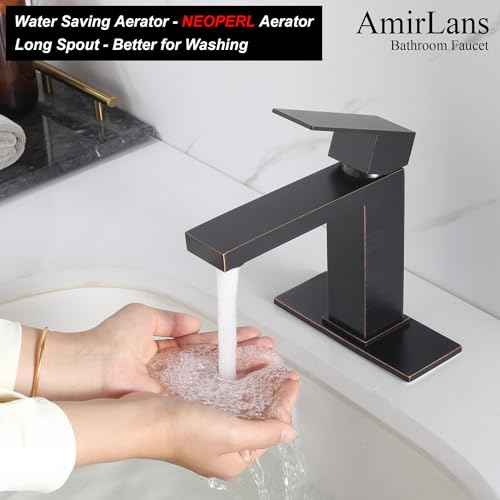Oil Rubbed Bronze Bathroom Faucet 1 Hole, Stainless Steel Single Hole Bathroom Sink Faucet with Pop Up Drain, Bronze Lavatory Sink Faucet AML-1141-ORB