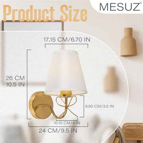Antique Brass Wall Sconces Set of Two, Bow Sconces Decor Gold Wall Lights Brass Brushed Gold Sconce with Fabric Shade, E26 110V Hardwired Wall Lamps for Girl Bedroom, Living Room, Nursery Room