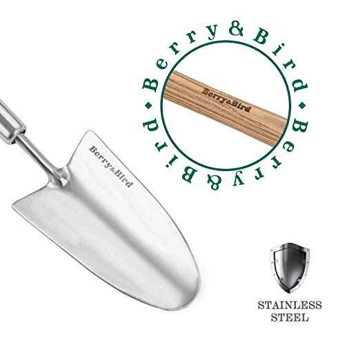 Berry&Bird Garden Trowel with Long Handle, 23.43in Stainless Steel Short Shovel with Wood Handled for Digging, Gardening, Transplanting, Planting and Weeding