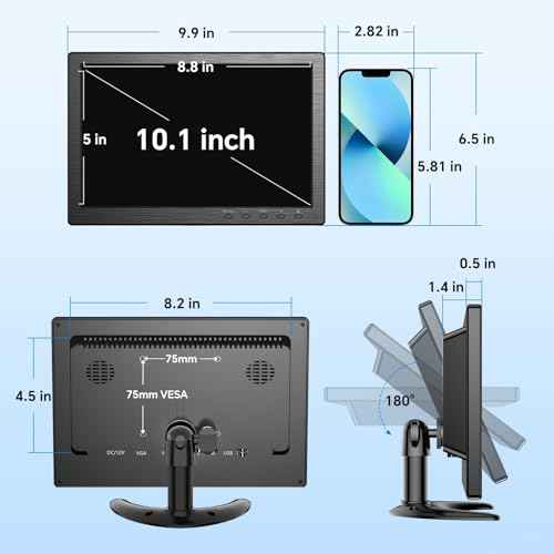 Eyoyo 10.1 inch Security Monitor 1366x768 Resolution, Small HDMI Monitor Supporting HDMI VGA AV BNC USB Input, Small Screen with Built-in Speakers for PC CCTV Camera NVR(EM101AD)