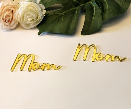 8pcs of Mom Cake Plaque,Acrylic Mum Cupcake Topper, Mothers Day Cake Toppers,Mummy Cake Topper for MOM Cake Topper,Mother's Day Decorations (6'', Gold Mirror)