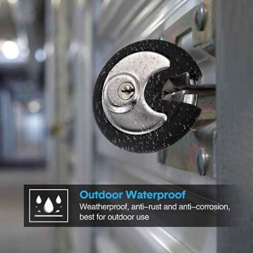 Chumia 4 Pack 70 mm Keyed Alike Padlocks Outdoor Round Stainless Steel Discus Pad Lock with Keys for Storage Unit, Sheds, Garages and Fence, Rubber Bumper Sheath (Black)
