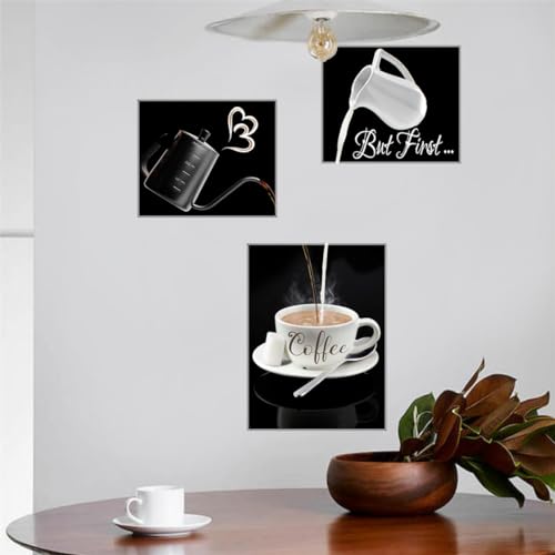 Coffee Theme Wall Decals Set, Creative Making Coffee Wall Stickers, Peel and Stick Vinyl Coffee Wall Decals, Art Decor Wallpaper for Kitchen, Home, Office, Coffee Bar, Cafe Pub, Restaurant, Set of 3