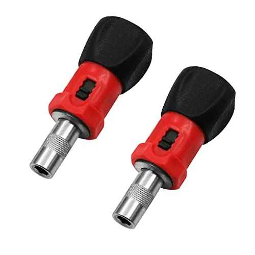 2 Pack Stubby Ratcheting Screwdriver Short Mini Ratchet Wrench Pocket Key with L R Switch Screw Bit Driver Holder Magnetic 1/4 Hex Socket 75mm Anti-slip Handle