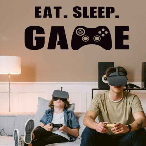 Eat Sleep Game Wall Decal Gamer Boy Wall Stickers Video Game Decor Gaming Controller Decals for Boys Room Kids Bedroom Home Playroom Decor(23.6 x 10 Inch,Classic Style)