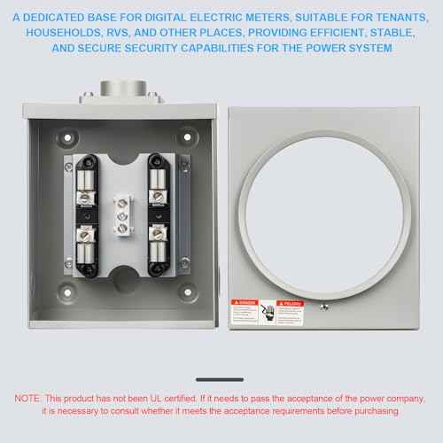 100 Amp Meter Socket, 4 Jaw Meter Base, 600V 3 Wire Ring Type, with Horn Bypass Meter Cover Plate, Suitable for Overhead/Underground Feed