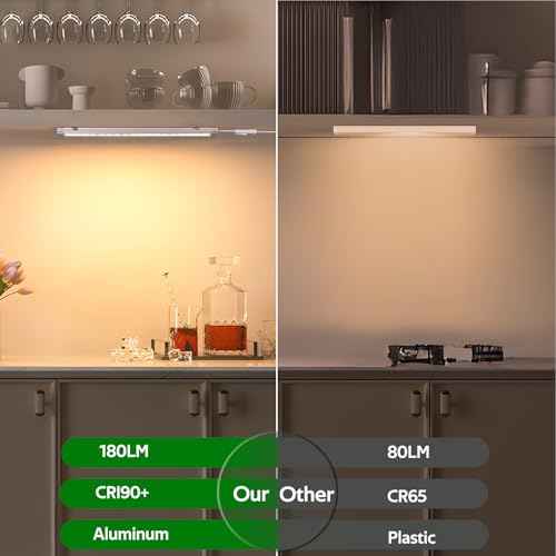 AIBOO Under Cabinet Lighting, Dimmable 12 inch Under Counter Lights, 120V Plug in & Hardwired, Linkable LED Closet Lights for Kitchen, Shelf, Workbench, Desk,Cupboard,Garage (6 PCS), Warm White 3000K
