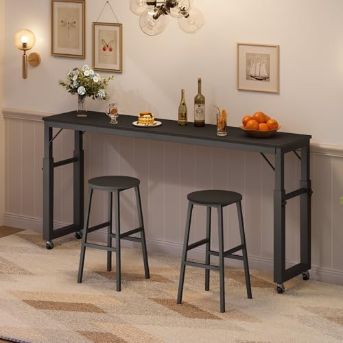 Overbed Table with Wheels, Queen Size Mobile Bed Desk with Adjustable Height, Rolling Table, Dining Table, Computer Desk, for Bedroom, Living Room, Office, Black MTBK18001