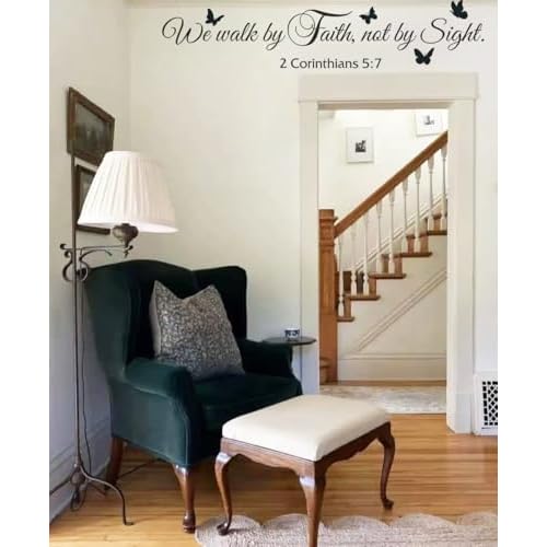 Religious Butterflies Wall Decal,We Walk by Faith Not by Sight 2 Corinthians 5:7 Quotes Sticker,Removable Vinyl Bible Verse Christian Religious Scripture Wall Decor for Home Office