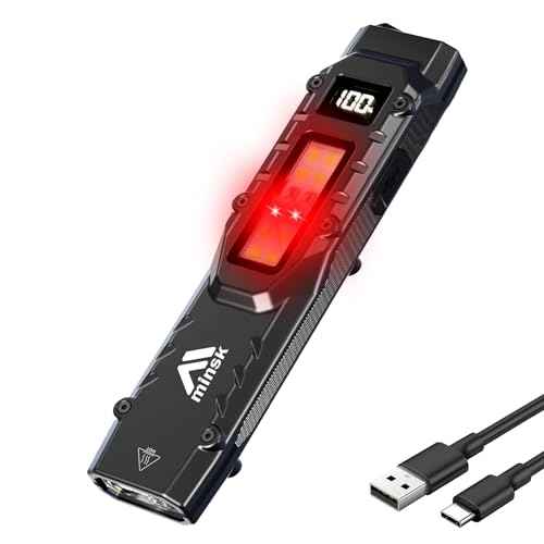 Minsk EDC Tactical Flashlight, 1500 High Lumens Rechargeable LED Flashlight, Compact 9 Modes, USB-C Rechargeable Digital Display, Pocket Flashlight for Home, Camping, Hiking, Emergency, Outdoor