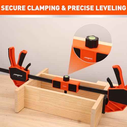 HORUSDY Bar Clamp Leveling Block with Bubble Level, Woodworking Clamp Connector Keeps Joints Square and Aligned, Compatible with F-Clamps & Quick Clamps, ONLY Fits 6mm x 18mm Removable-End Bars