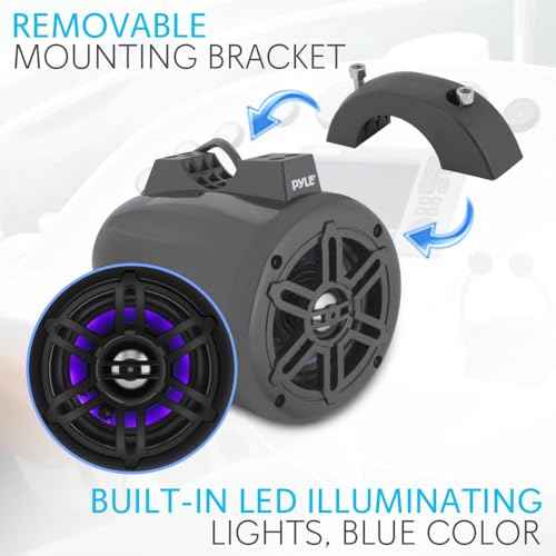 Pyle Waterproof Marine Wakeboard Tower Speakers - 4 Inch Dual Subwoofer Speaker Set w/ 300 Max Power Output - Boat Audio System w/Built-in LED Lights - Mounting Clamps Included PLMRLEWB46B (Black)