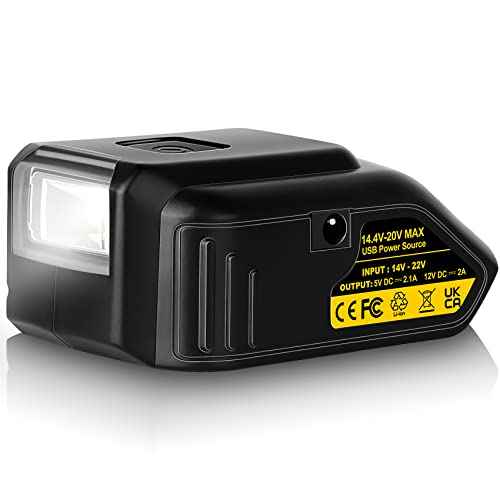 DSANKE USB Adapter Charger for Dewalt 20V Battery, Dual USB Charger & 12V DC Port & LED Work Light - Compatible with Dewalt 20V Batteries